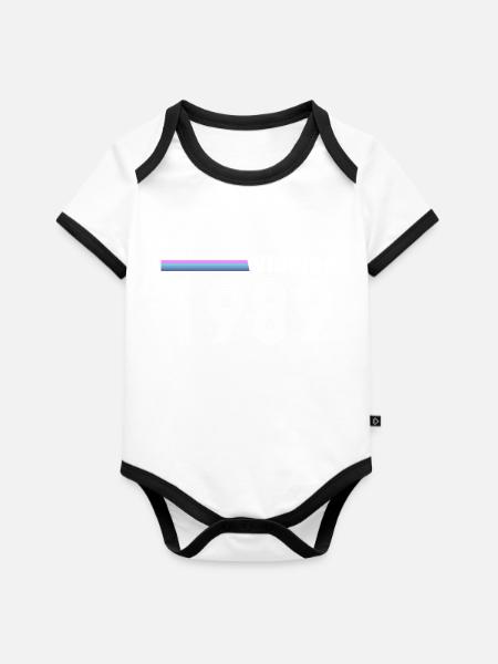 1989 - Baby Bio-Kurzarm-Kontrastbody - Weiß/Schwarz