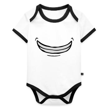 Large sourire comique exubérant - Body Bébé bio contrasté manches courtes - blanc/noir  - Devant