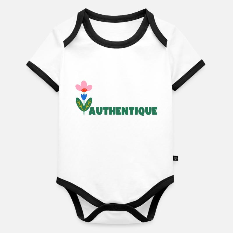 AUTHENTIQUE - Marque de vêtements bio engagée - Body Bébé bio contrasté manches courtes - blanc/noir 