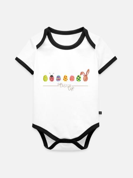 Happy Easter (-Eggs) - Baby Bio-Kurzarm-Kontrastbody - Weiß/Schwarz