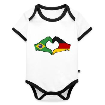 Brasilien Deutschland Flagge Haende Herzform - Baby Bio-Kurzarm-Kontrastbody - Weiß/Schwarz  - Vorne
