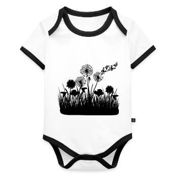 Papillons design pusteblumes prairie coeurs - Body Bébé bio contrasté manches courtes - blanc/noir  - Devant