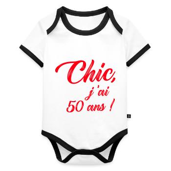 anniversaire chic j'ai 50 ans ! rouge - Body Bébé bio contrasté manches courtes - blanc/noir  - Devant