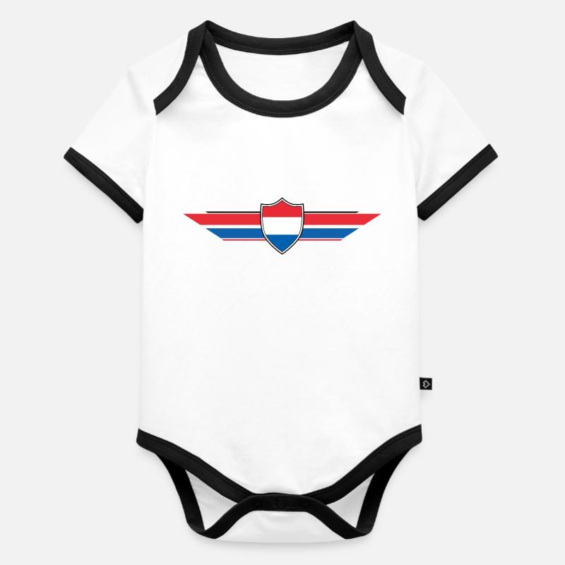 Pays-Bas Hollande Fan World Cup - Body Bébé bio contrasté manches courtes - blanc/noir 