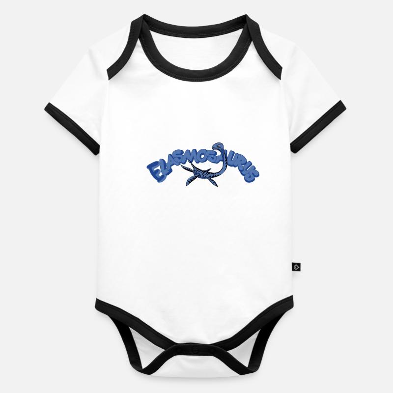 Elasmosaurus - Baby Bio-Kurzarm-Kontrastbody - Weiß/Schwarz 