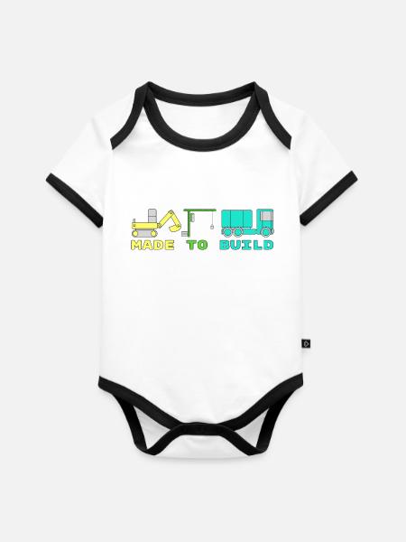 Baustelle - Baby Bio-Kurzarm-Kontrastbody - Weiß/Schwarz 