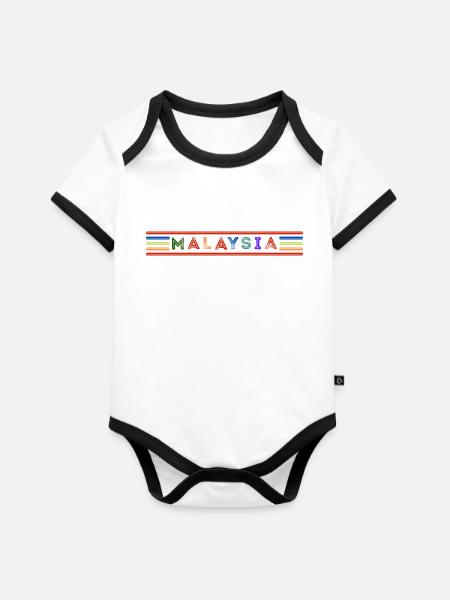 Malaysien - Baby Bio-Kurzarm-Kontrastbody - Weiß/Schwarz
