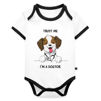 Trust me I'm a Dogtor sweet dog - Organic Baby Contrasting Bodysuit - white/black  - Front