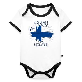 Suomi Finland Flag Grunge Holiday Fjords - Organic Baby Contrasting Bodysuit - white/black  - Front
