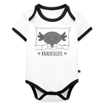 Axolotl Knacksolotl knacken pennen schlafen - Baby Bio-Kurzarm-Kontrastbody - Weiß/Schwarz  - Vorne