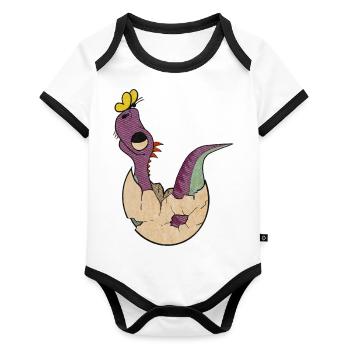 Dino guck in die Luft - Baby Bio-Kurzarm-Kontrastbody - Weiß/Schwarz  - Vorne