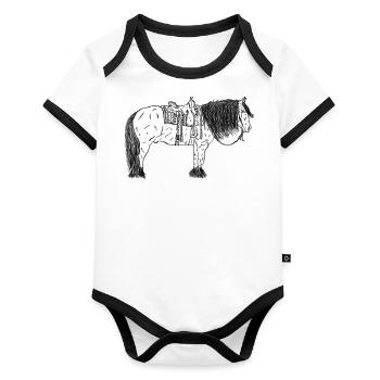 Horse - Organic Baby Contrasting Bodysuit - white/black  - Front