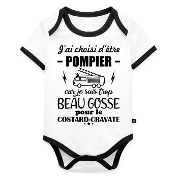 J'ai choisi d'être pompier, fête des pères - Body Bébé bio contrasté manches courtes - blanc/noir  - Devant