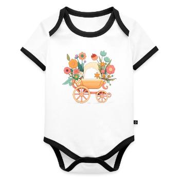 Flowery stroller 4 - Organic Baby Contrasting Bodysuit - white/black  - Front