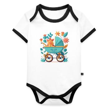 Flowery stroller 9 - Organic Baby Contrasting Bodysuit - white/black  - Front