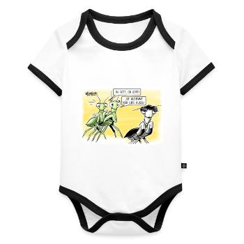 Gottesanbeterin - Baby Bio-Kurzarm-Kontrastbody - Weiß/Schwarz  - Vorne