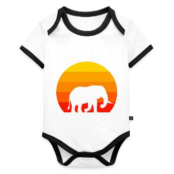 Amoureux des animaux Afrique Safari Animal Rétro Éléphant - Body Bébé bio contrasté manches courtes - blanc/noir  - Devant