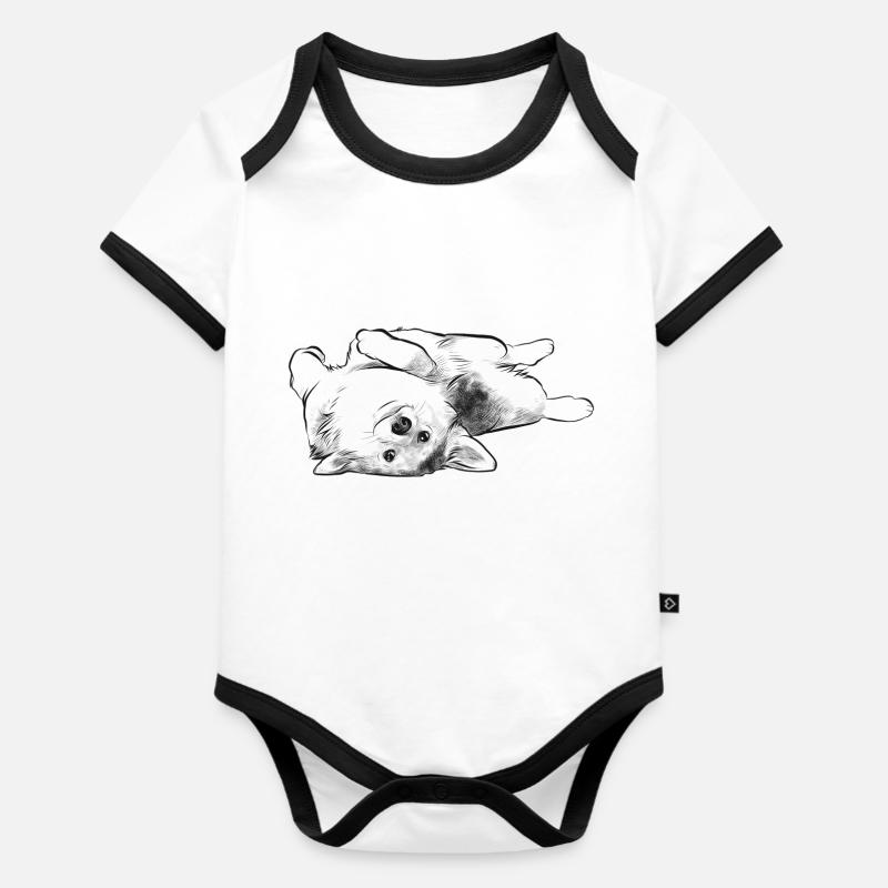 Chien corgi mentir mignon mignon - Body Bébé bio contrasté manches courtes - blanc/noir 