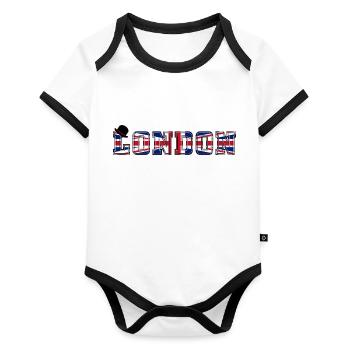 London Union Jack - Baby Bio-Kurzarm-Kontrastbody - Weiß/Schwarz  - Vorne