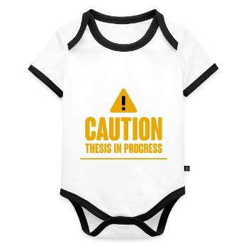 Caution Thèse en cours 2 - Body Bébé bio contrasté manches courtes - blanc/noir  - Devant