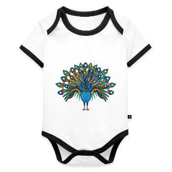 Beautiful peacock zookeeper. Poison - Organic Baby Contrasting Bodysuit - white/black  - Front