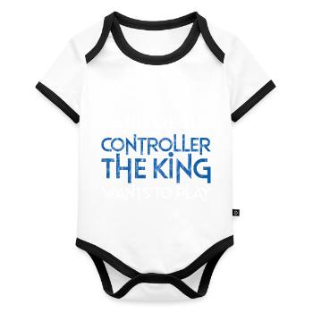 Donnez-moi la manette, le roi veut jouer 3 - Body Bébé bio contrasté manches courtes - blanc/noir  - Devant