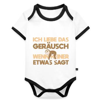 Ich liebe das Geräusch Faultier Büro - Baby Bio-Kurzarm-Kontrastbody - Weiß/Schwarz  - Vorne