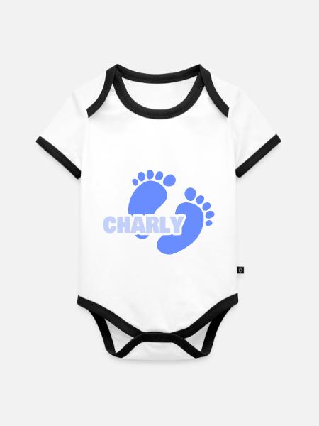 Geburt Charly - Baby Bio-Kurzarm-Kontrastbody - Weiß/Schwarz
