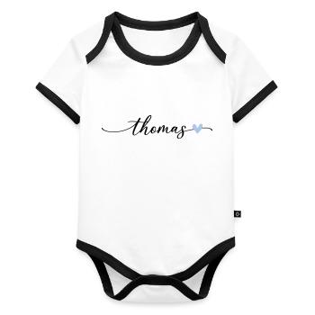 Thomas Name Calligraphy Font - Organic Baby Contrasting Bodysuit - white/black  - Front