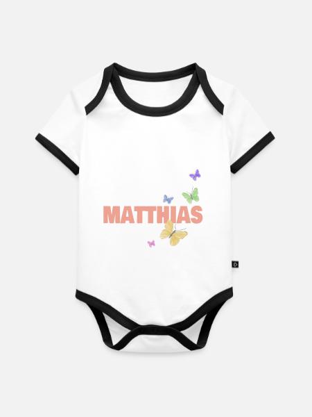 Vorname Matthias - Baby Bio-Kurzarm-Kontrastbody - Weiß/Schwarz