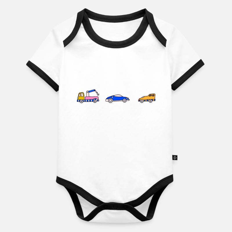 Auto Auto - Baby Bio-Kurzarm-Kontrastbody - Weiß/Schwarz 