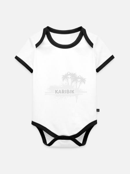 Karibik als Urlaub - Baby Bio-Kurzarm-Kontrastbody - Weiß/Schwarz