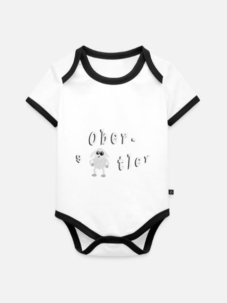Oberg Schaf tler - Baby Bio-Kurzarm-Kontrastbody - Weiß/Schwarz