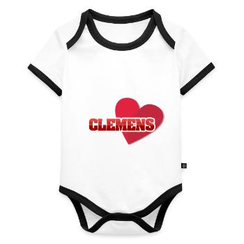 Herz Clemens - Baby Bio-Kurzarm-Kontrastbody - Weiß/Schwarz  - Vorne