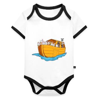 Noah Arche Boot Hasen - Baby Bio-Kurzarm-Kontrastbody - Weiß/Schwarz  - Vorne