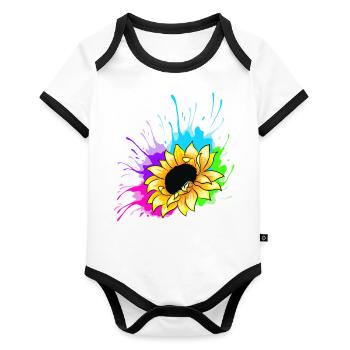 Sunflower splash - Organic Baby Contrasting Bodysuit - white/black  - Front