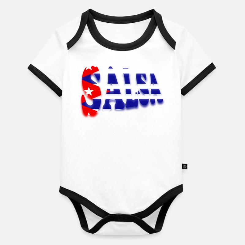 Drapeau Salsa Cuba - Body Bébé bio contrasté manches courtes - blanc/noir 
