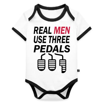 Real Men Three Pedals - Baby Bio-Kurzarm-Kontrastbody - Weiß/Schwarz  - Vorne