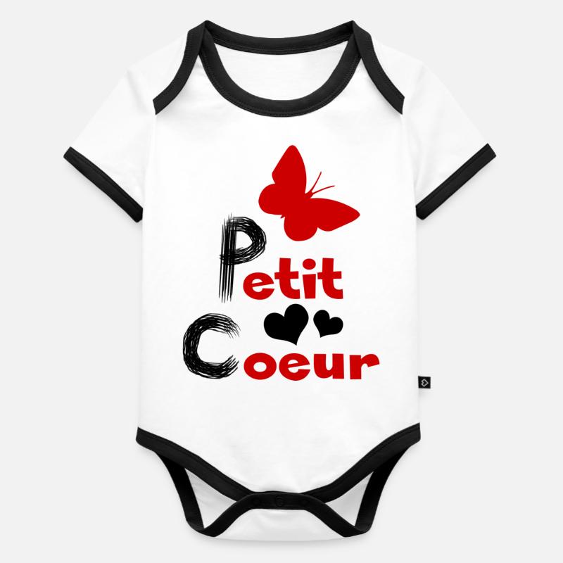 petit coeur (red) - Body Bébé bio contrasté manches courtes - blanc/noir 