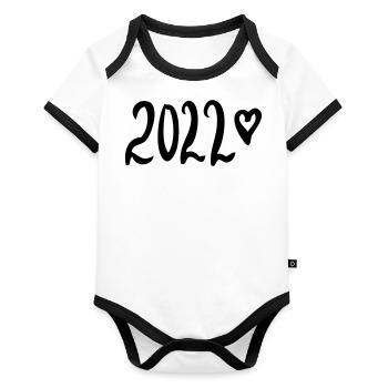 2022 - Frohes neues Jahr! - Baby Bio-Kurzarm-Kontrastbody - Weiß/Schwarz  - Vorne