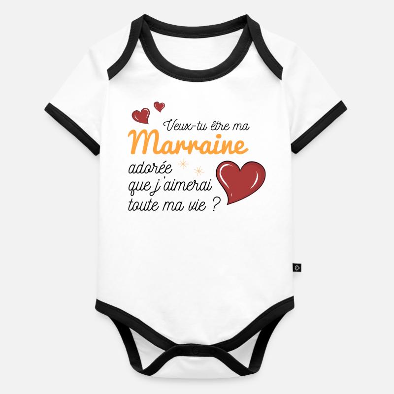 Demande Marraine Originale - Body Bébé bio contrasté manches courtes - blanc/noir 