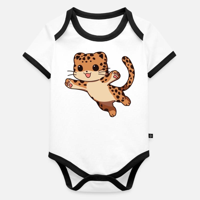 Flying Leopard - Organic Baby Contrasting Bodysuit - white/black 