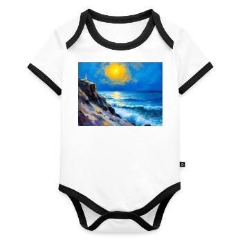 Mom on the Beach 6 - Organic Baby Contrasting Bodysuit - white/black  - Front