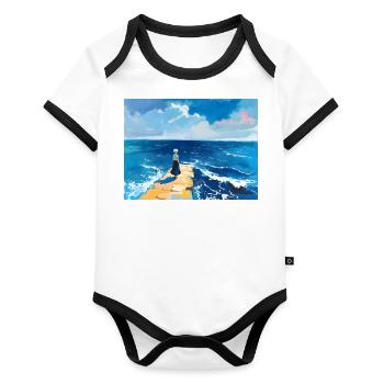 Mama am Strans 10 - Organic Baby Contrasting Bodysuit - white/black  - Front