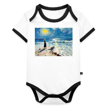 Mom on the Beach 12 - Organic Baby Contrasting Bodysuit - white/black  - Front