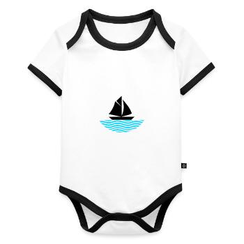 Boot - Baby Bio-Kurzarm-Kontrastbody - Weiß/Schwarz  - Vorne