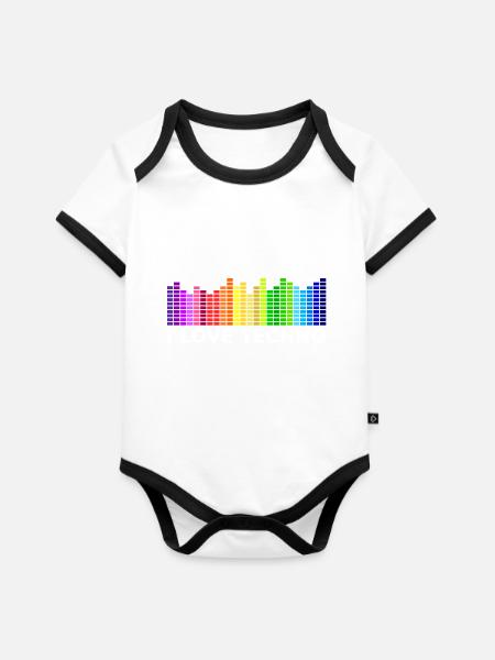 I Love Techno - Baby Bio-Kurzarm-Kontrastbody - Weiß/Schwarz