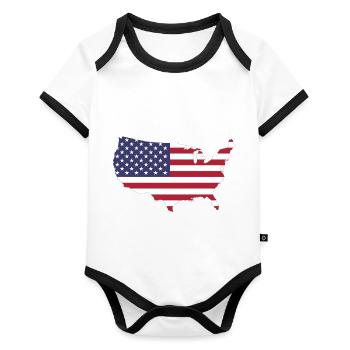 Amerikanische Flagge - Baby Bio-Kurzarm-Kontrastbody - Weiß/Schwarz  - Vorne