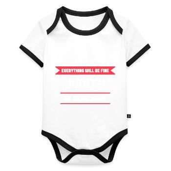 Judith Namenszusatz für stolze Judiths - Baby Bio-Kurzarm-Kontrastbody - Weiß/Schwarz  - Vorne