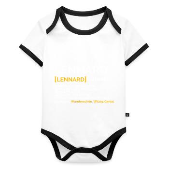 Lennard - Baby Bio-Kurzarm-Kontrastbody - Weiß/Schwarz  - Vorne